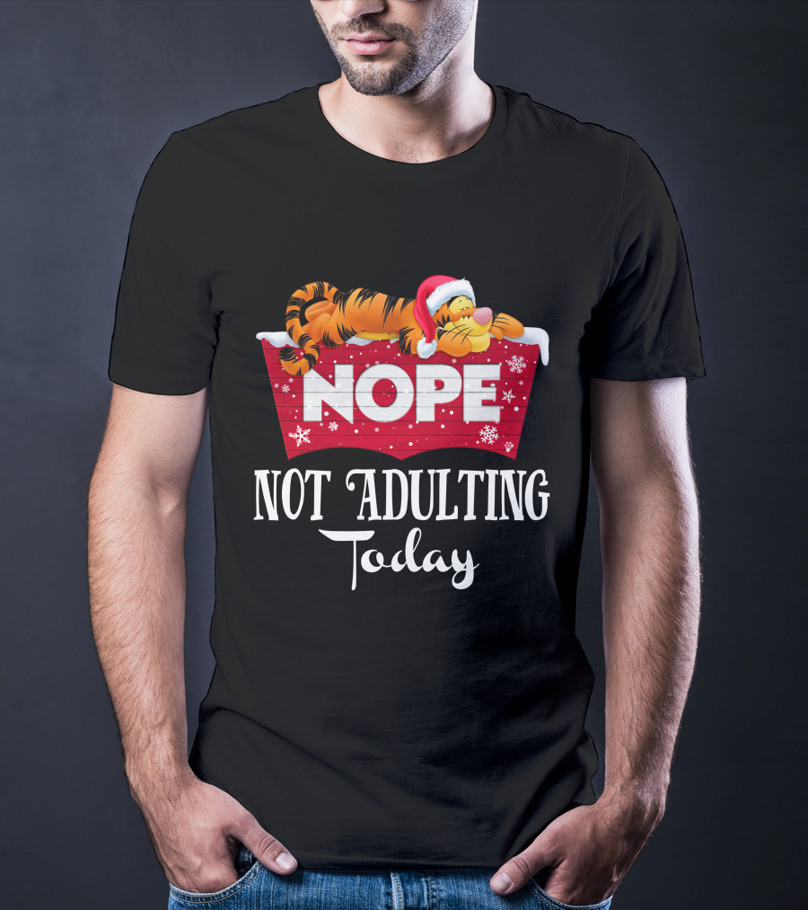 Tigger Nope Not Adulting Today Santa Hat T-Shirt