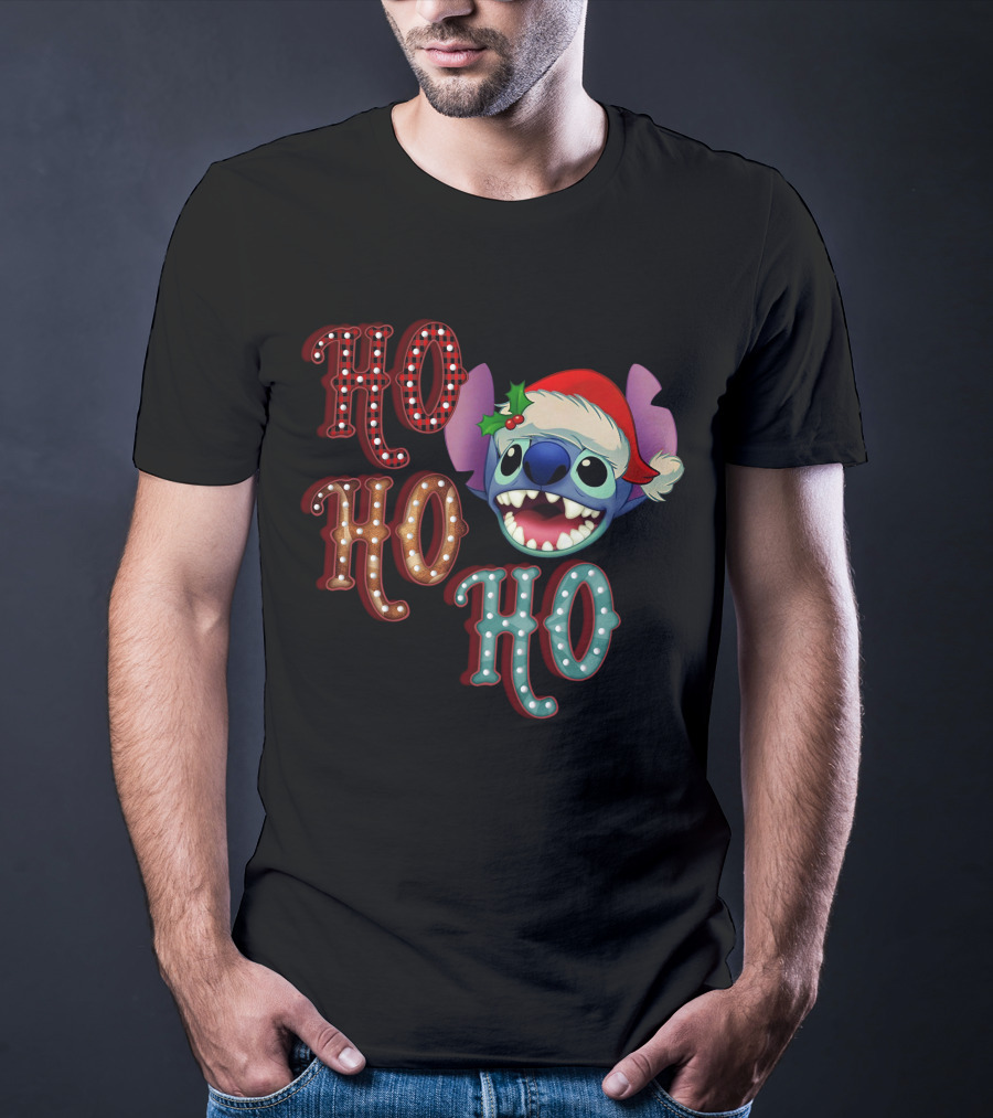 Stitch Ho Ho Ho Christmas Santa Hat T-Shirt