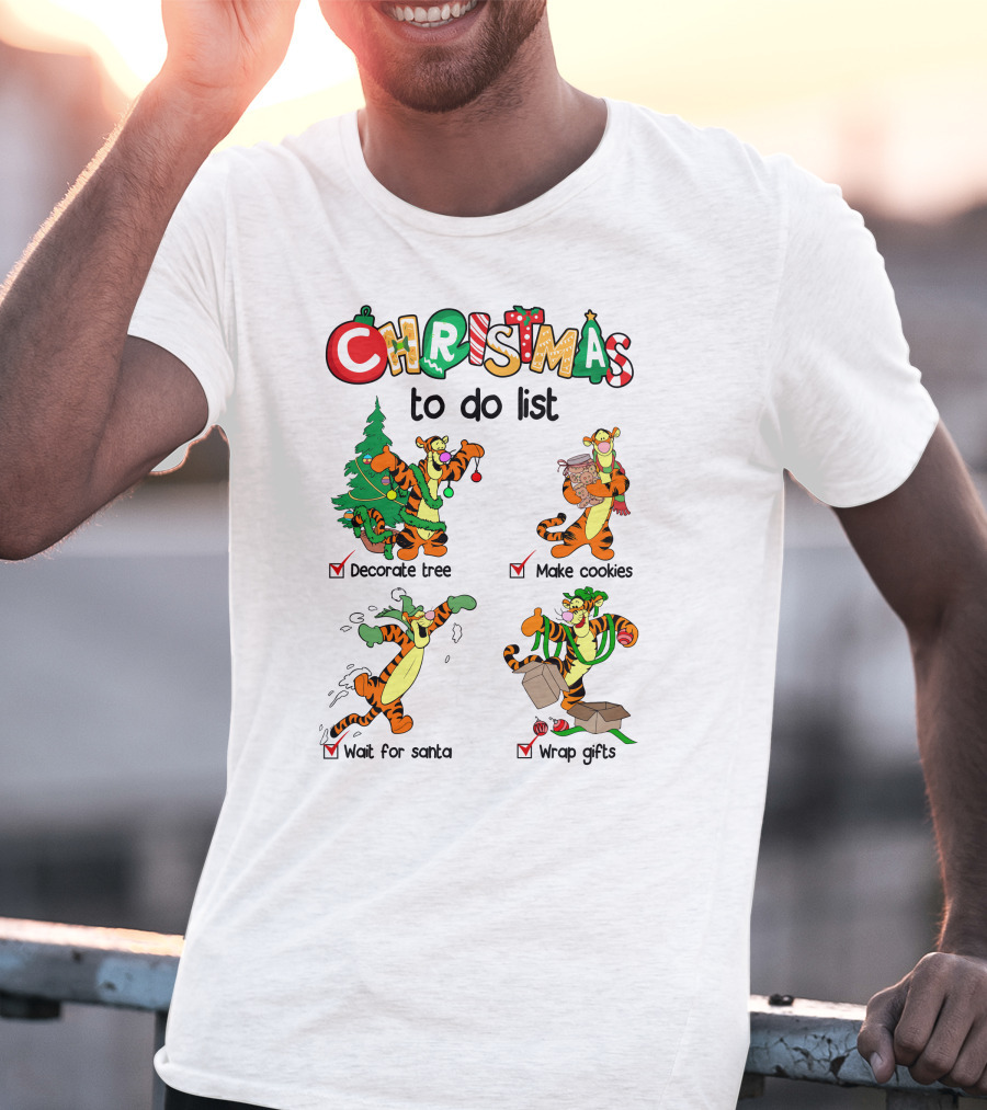 Christmas To Do List Tigger Decorate Tree Make Cookies Wait For Santa Wrap Gifts T-Shirt