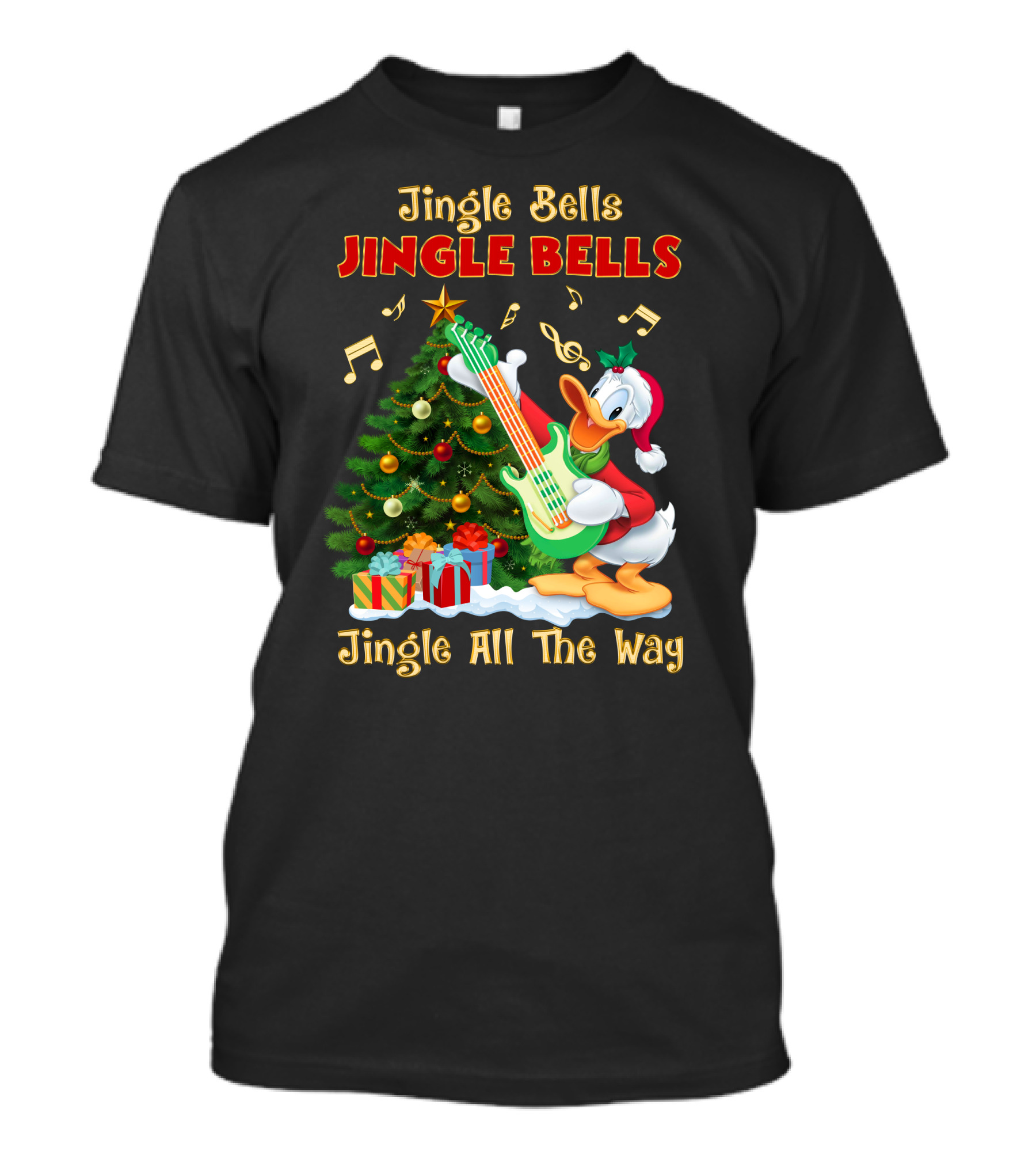 Jingle Bells Jingle All The Way Christmas Tree Donald Playing Guitar T-Shirt