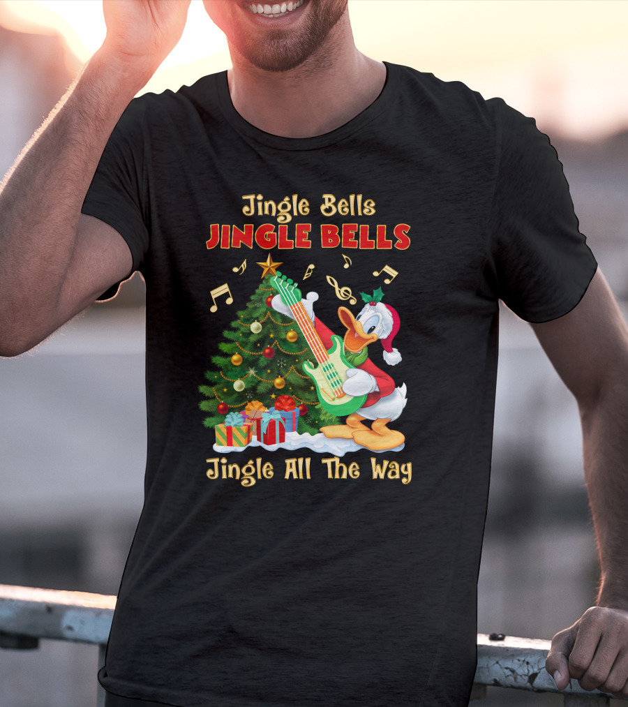 Jingle Bells Jingle All The Way Christmas Tree Donald Playing Guitar T-Shirt