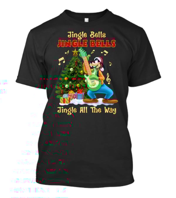 Jingle Bells Jingle Bells Jingle All The Way Goofy Christmas Tree Guitar T-Shirt