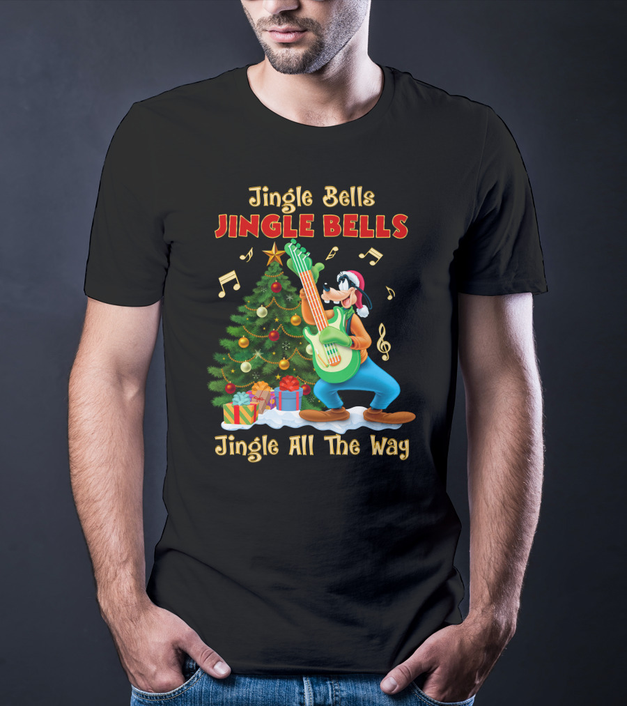 Jingle Bells Jingle Bells Jingle All The Way Goofy Christmas Tree Guitar T-Shirt