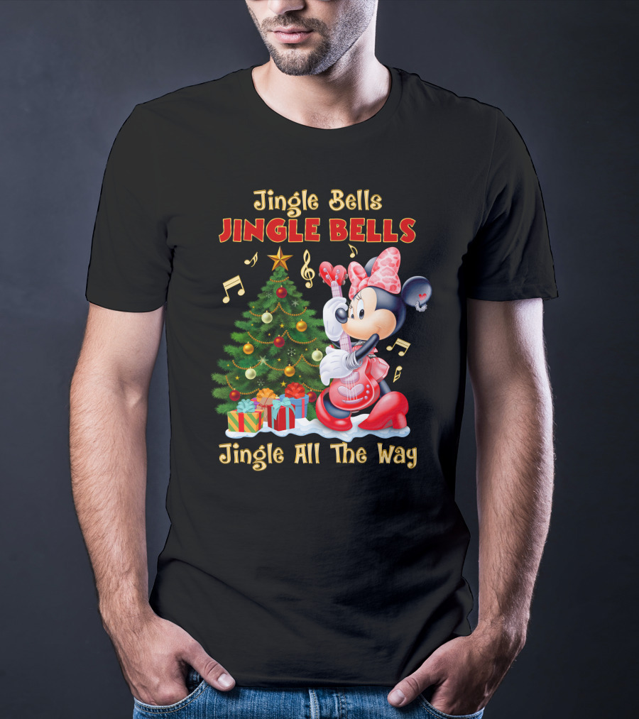 Jingle Bells Jingle Bells Jingle All The Way Minnie Christmas Tree Guitar T-Shirt