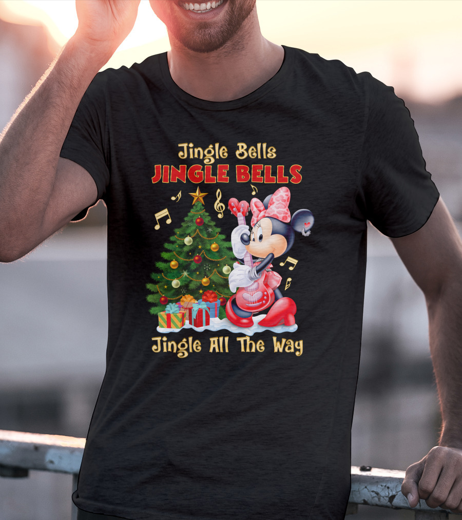 Jingle Bells Jingle Bells Jingle All The Way Minnie Christmas Tree Guitar T-Shirt