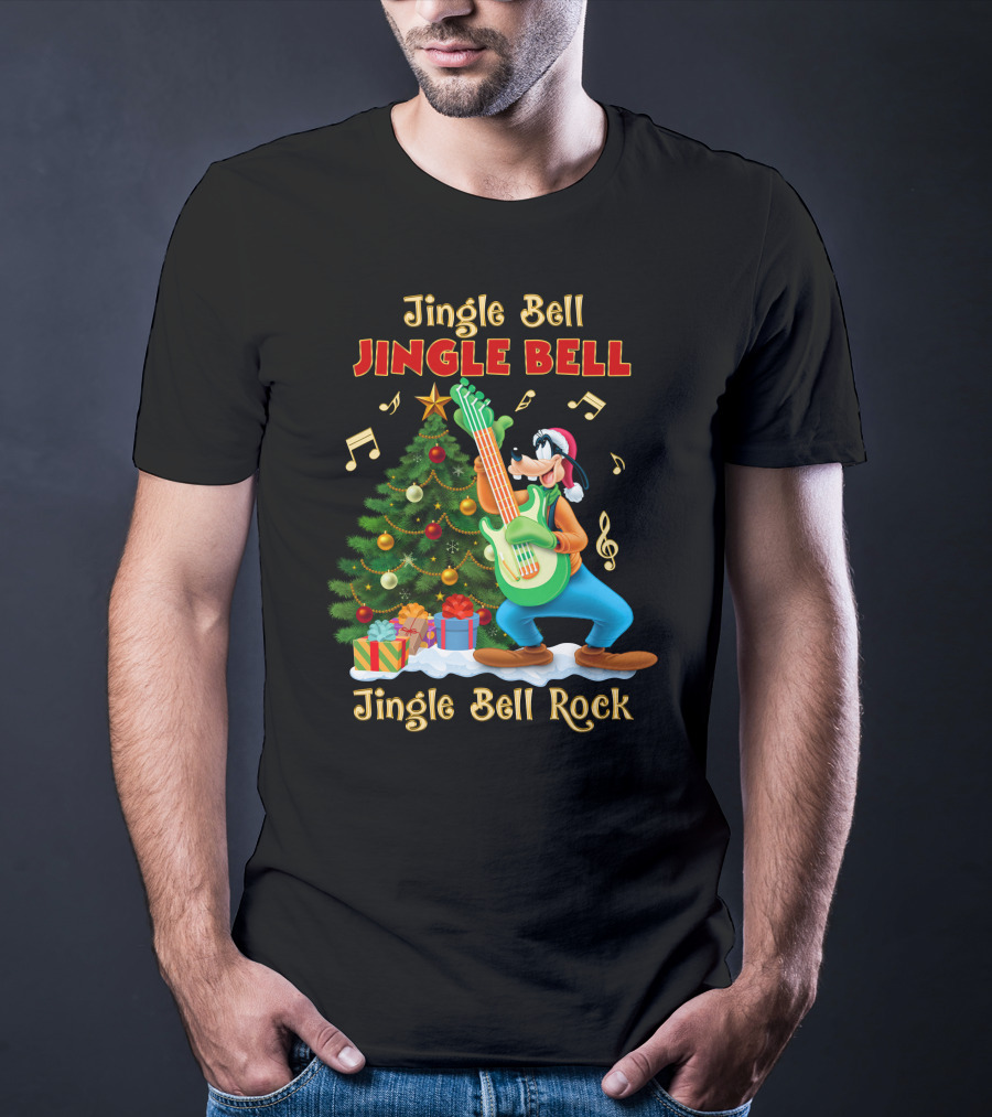 Jingle Bell Jingle Bell Jingle Bell Rock Goofy Christmas Tree Guitar T-Shirt