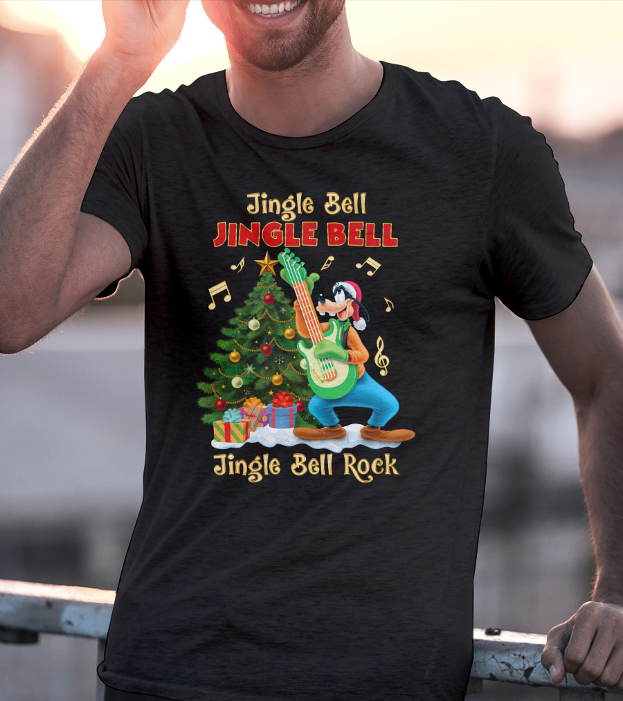 Jingle Bell Jingle Bell Jingle Bell Rock Goofy Christmas Tree Guitar T-Shirt