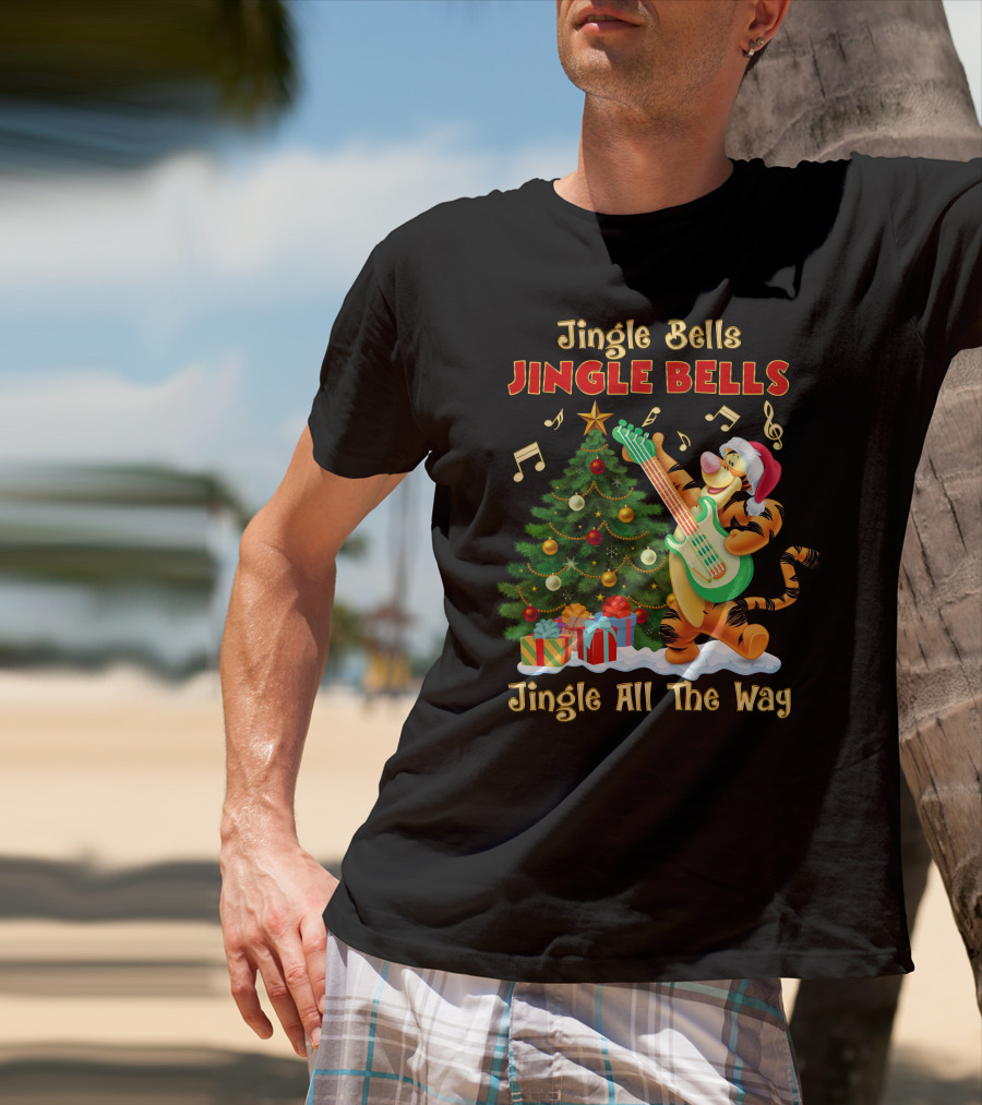 Tigger Jingle Bells Jingle All The Way Christmas Tree Guitar T-Shirt