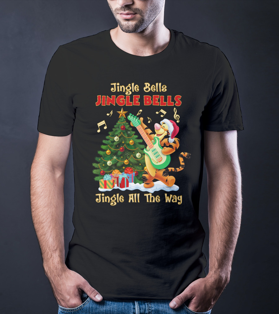 Tigger Jingle Bells Jingle All The Way Christmas Tree Guitar T-Shirt