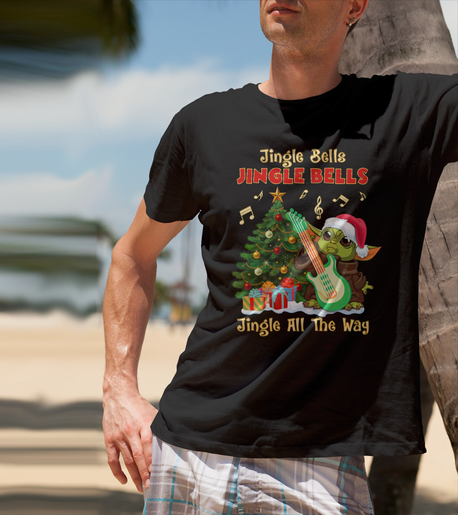 Jingle Bells Yoda Christmas Tree Guitar Jingle All The Way T-Shirt