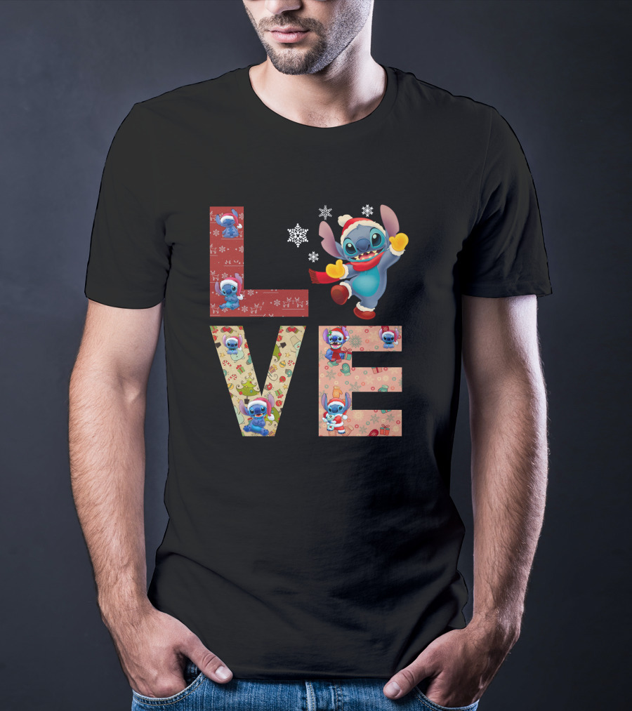 Stitch Love Christmas Holiday Snowflake Theme T-Shirt