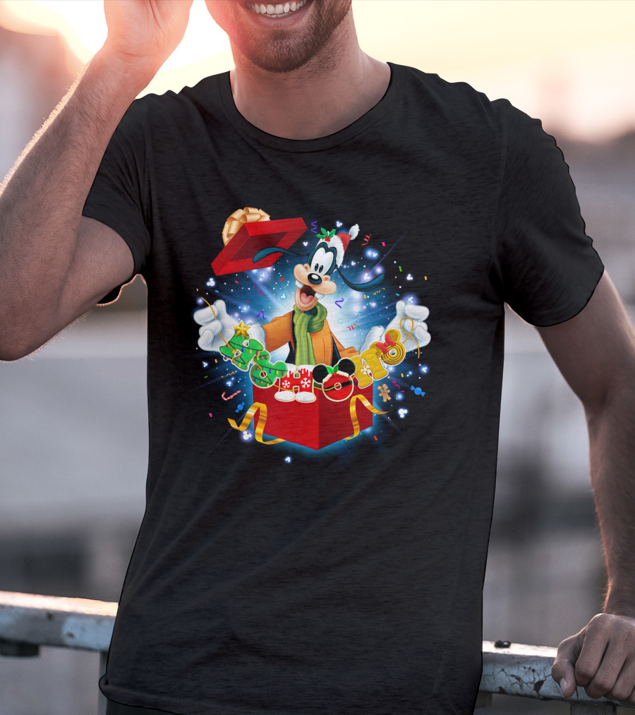 Goofy Christmas Gift Box With Mickey Mouse Ornaments T-Shirt