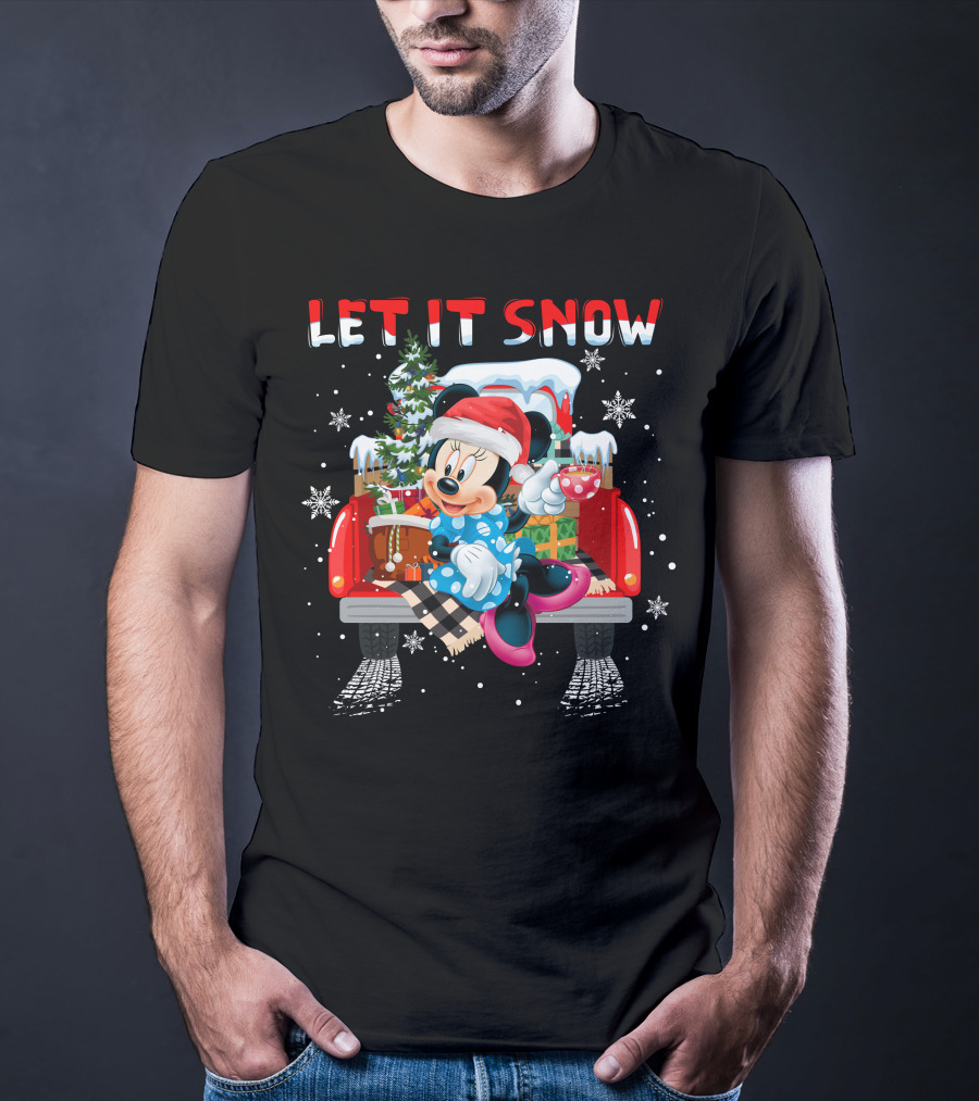 Let It Snow Minnie Christmas Truck Holiday Scene T-Shirt