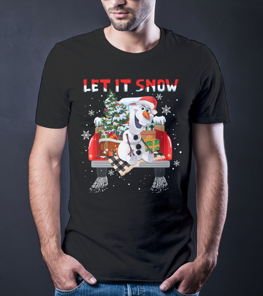 Let It Snow Olaf Christmas Truck Snowflakes Presents T-Shirt