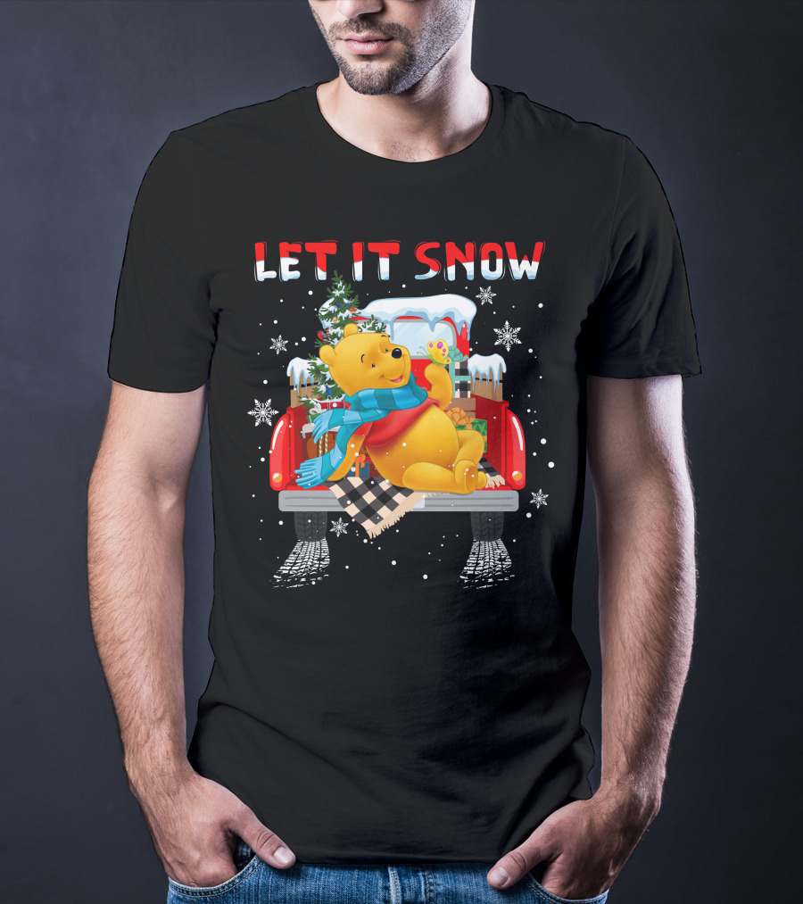 Let It Snow Pooh Winter Holiday Truck Scene T-Shirt