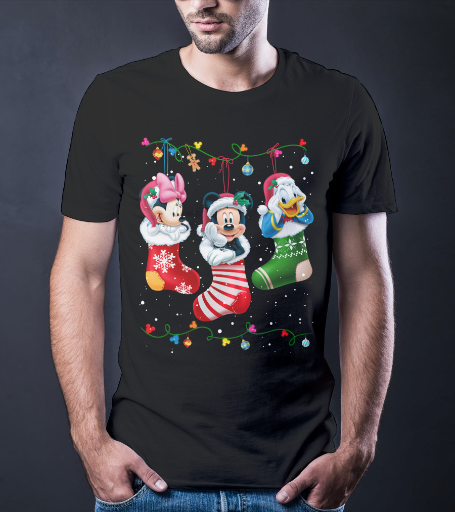 Mickey Minnie Donald Christmas Stockings T-Shirt