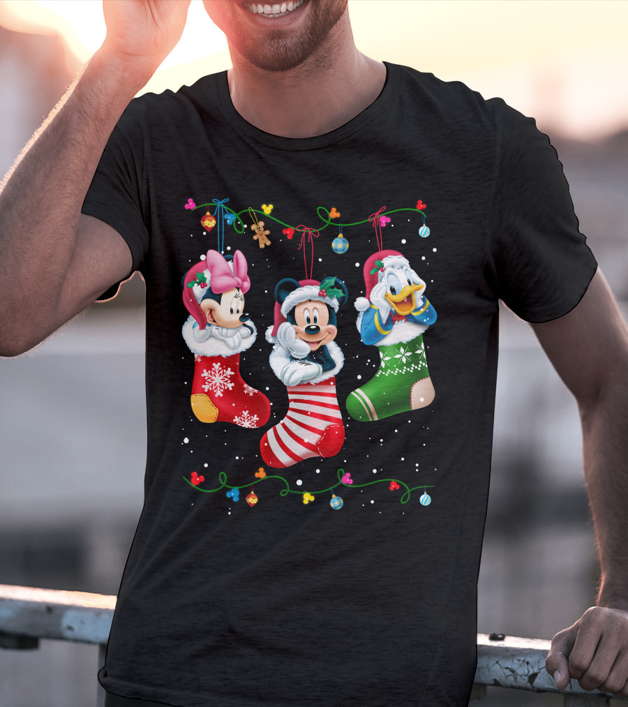 Mickey Minnie Donald Christmas Stockings T-Shirt