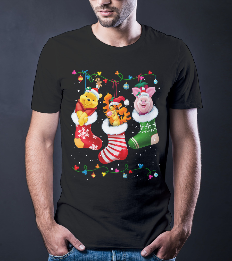 Pooh Tigger Piglet Christmas Stockings Holiday Cheer T-Shirt