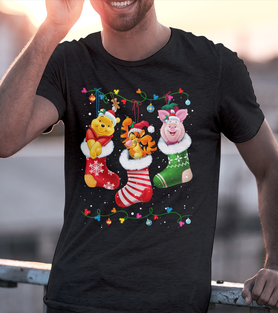 Pooh Tigger Piglet Christmas Stockings Holiday Cheer T-Shirt