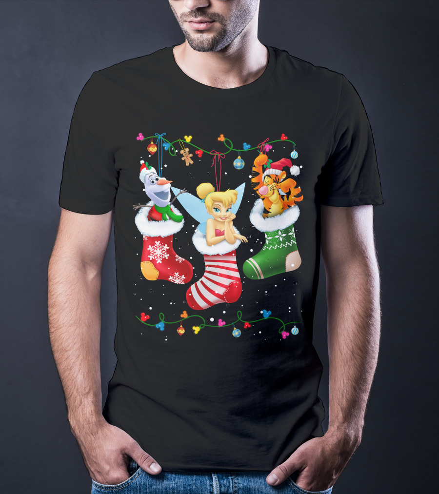 Tinkerbell Tigger Olaf Christmas Stockings T-Shirt