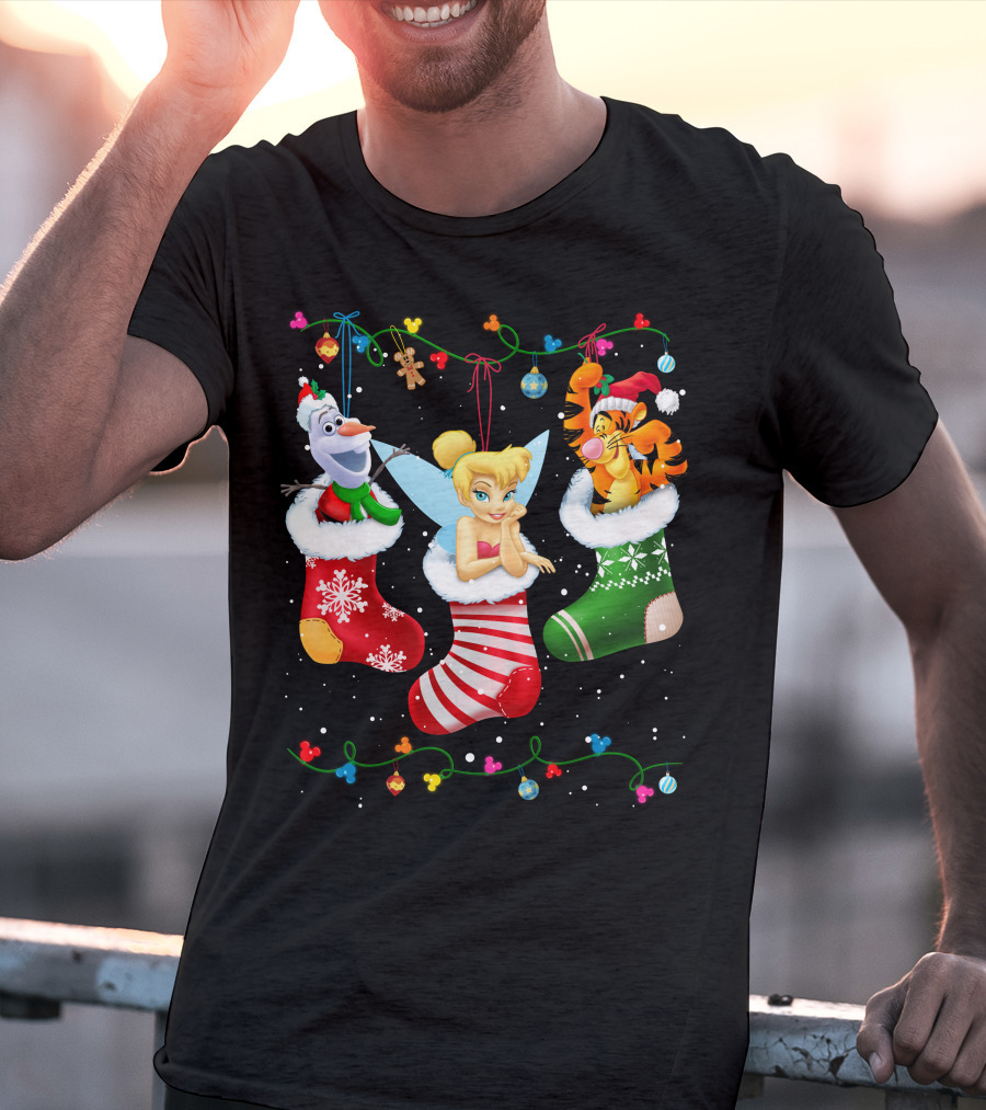 Tinkerbell Tigger Olaf Christmas Stockings T-Shirt