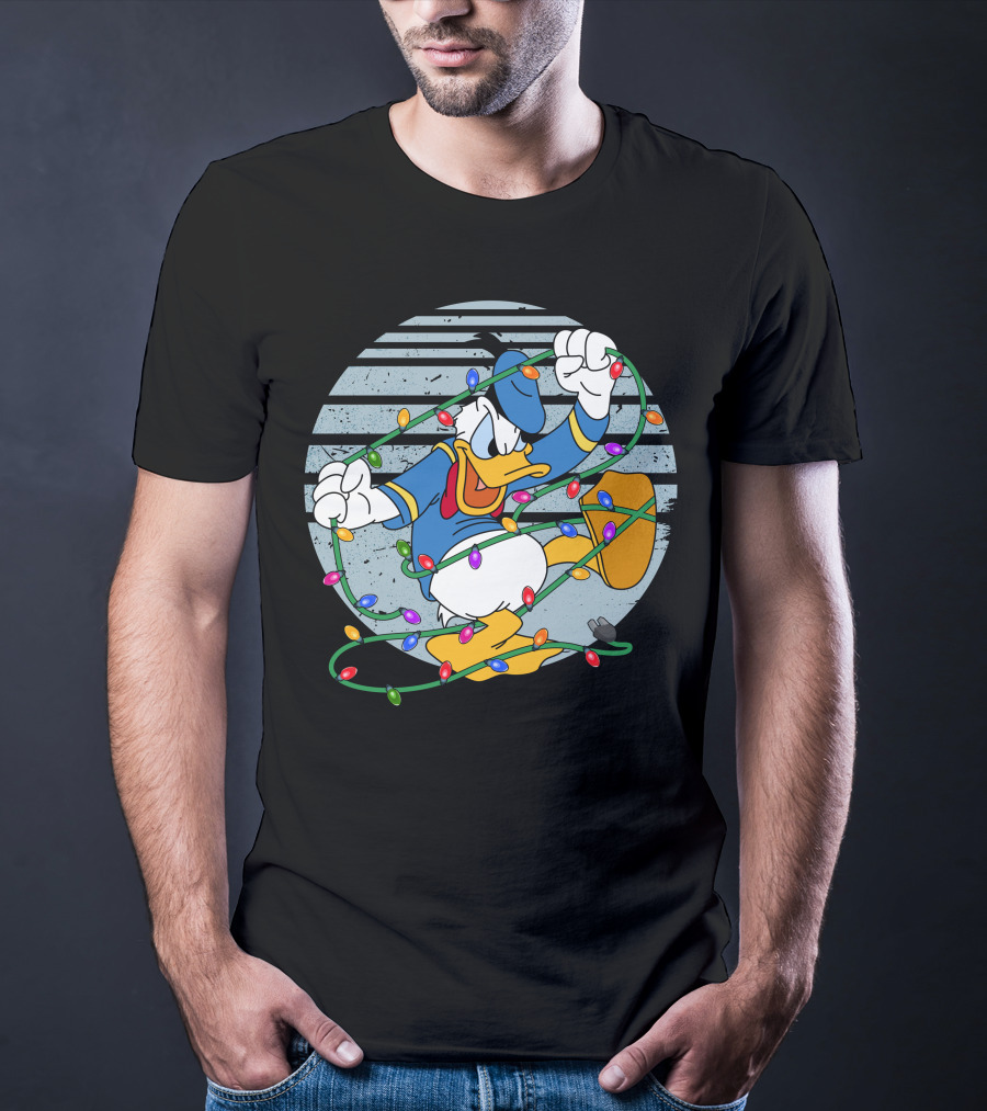 Donald Duck Wrapped In Christmas Lights T-Shirt