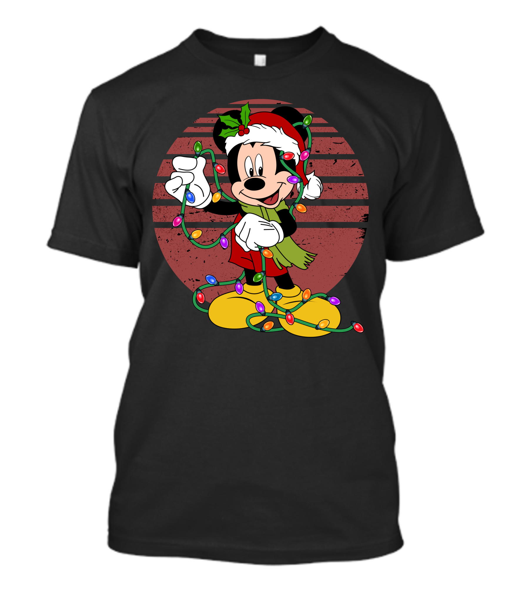 Mickey Mouse Christmas Lights Santa Hat Holiday T-Shirt