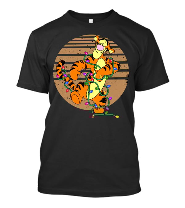 Tigger Wrapped In Christmas Lights Circle T-Shirt
