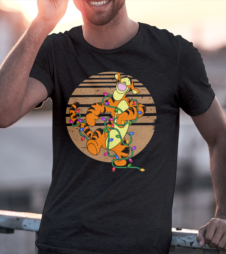 Tigger Wrapped In Christmas Lights Circle T-Shirt
