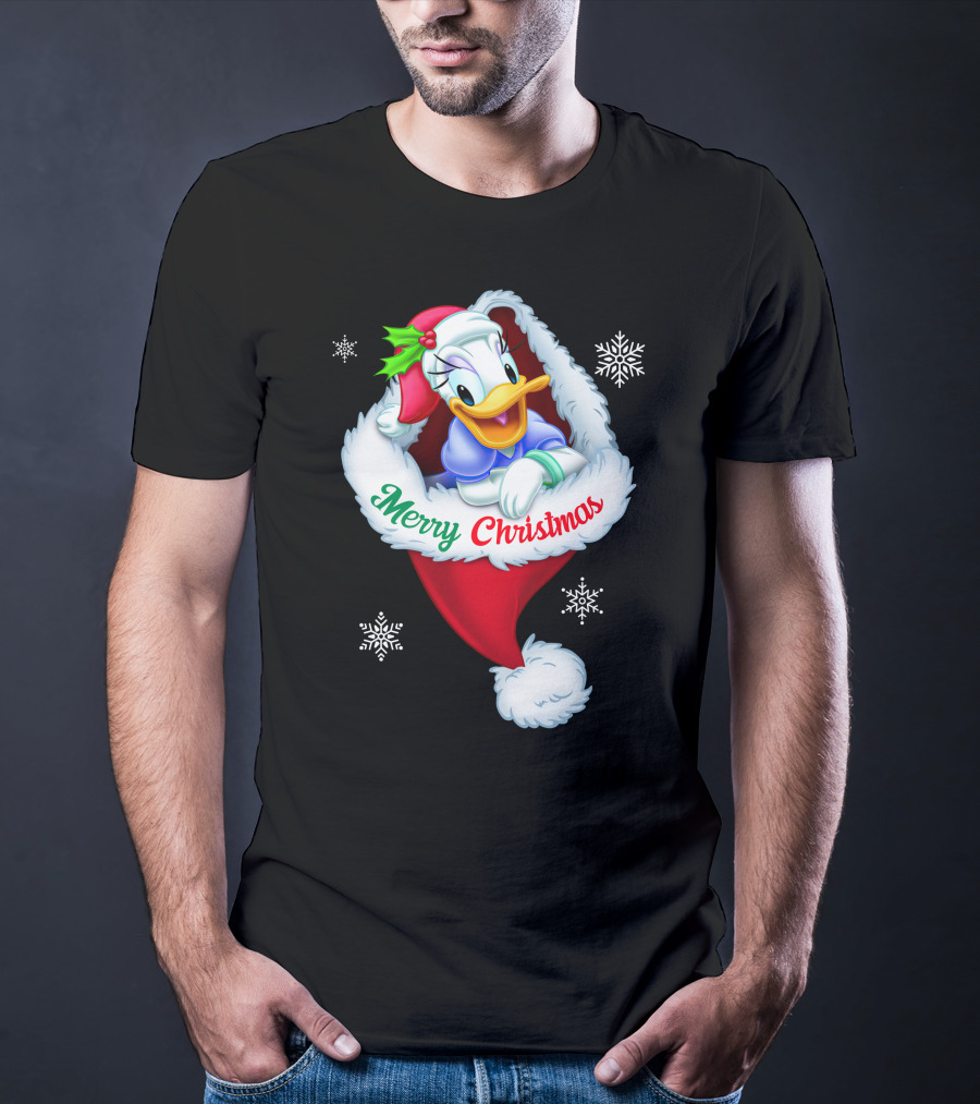 Merry Christmas Daisy Duck Santa Hat Snowflakes T-Shirt