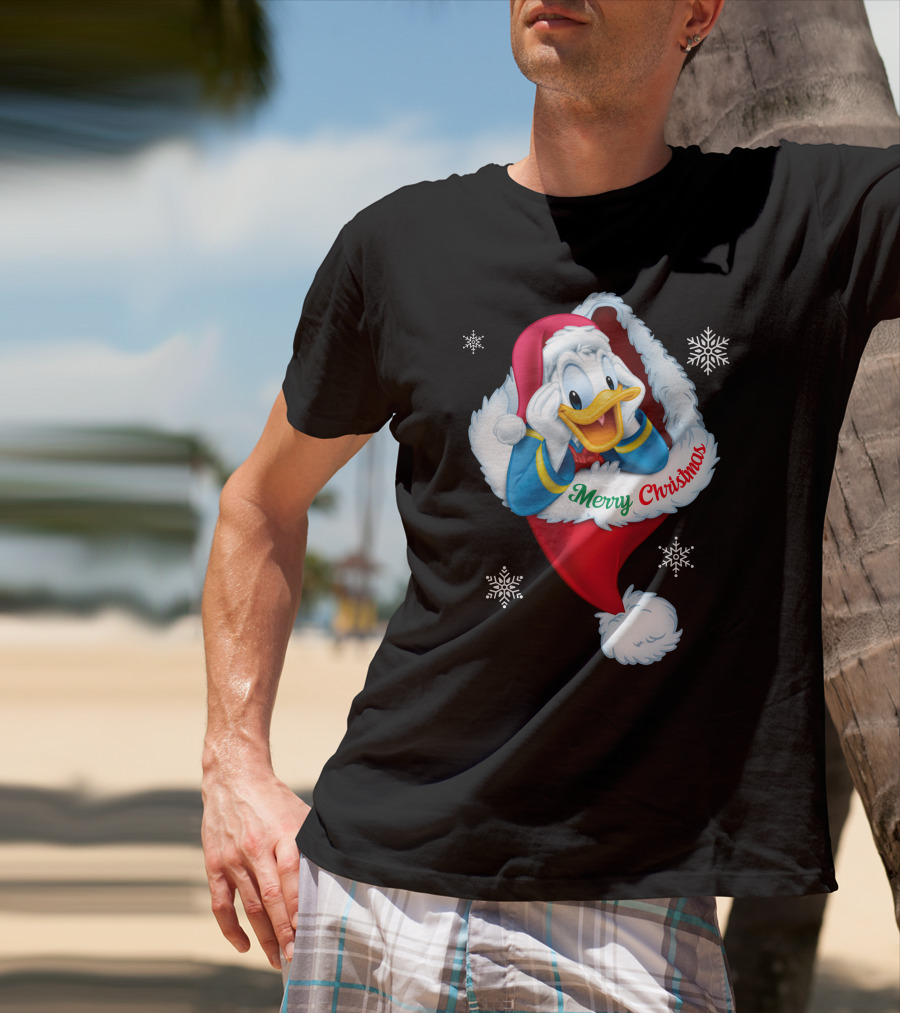 Donald Merry Christmas Snowflakes Santa Hat T-Shirt