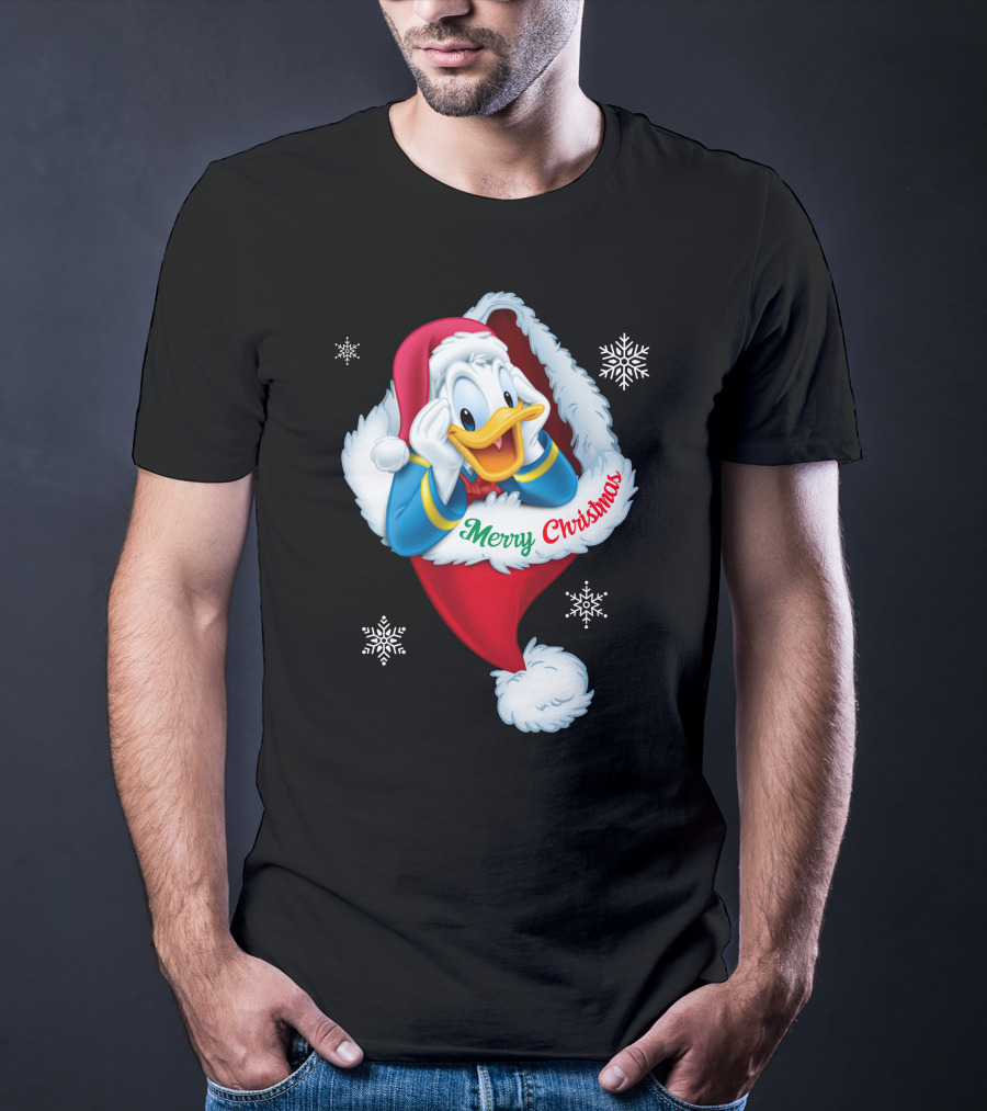 Donald Merry Christmas Snowflakes Santa Hat T-Shirt