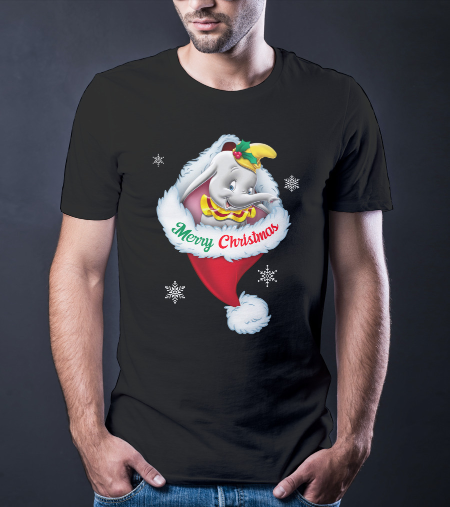 Dumbo Merry Christmas Santa Hat Snowflakes T-Shirt