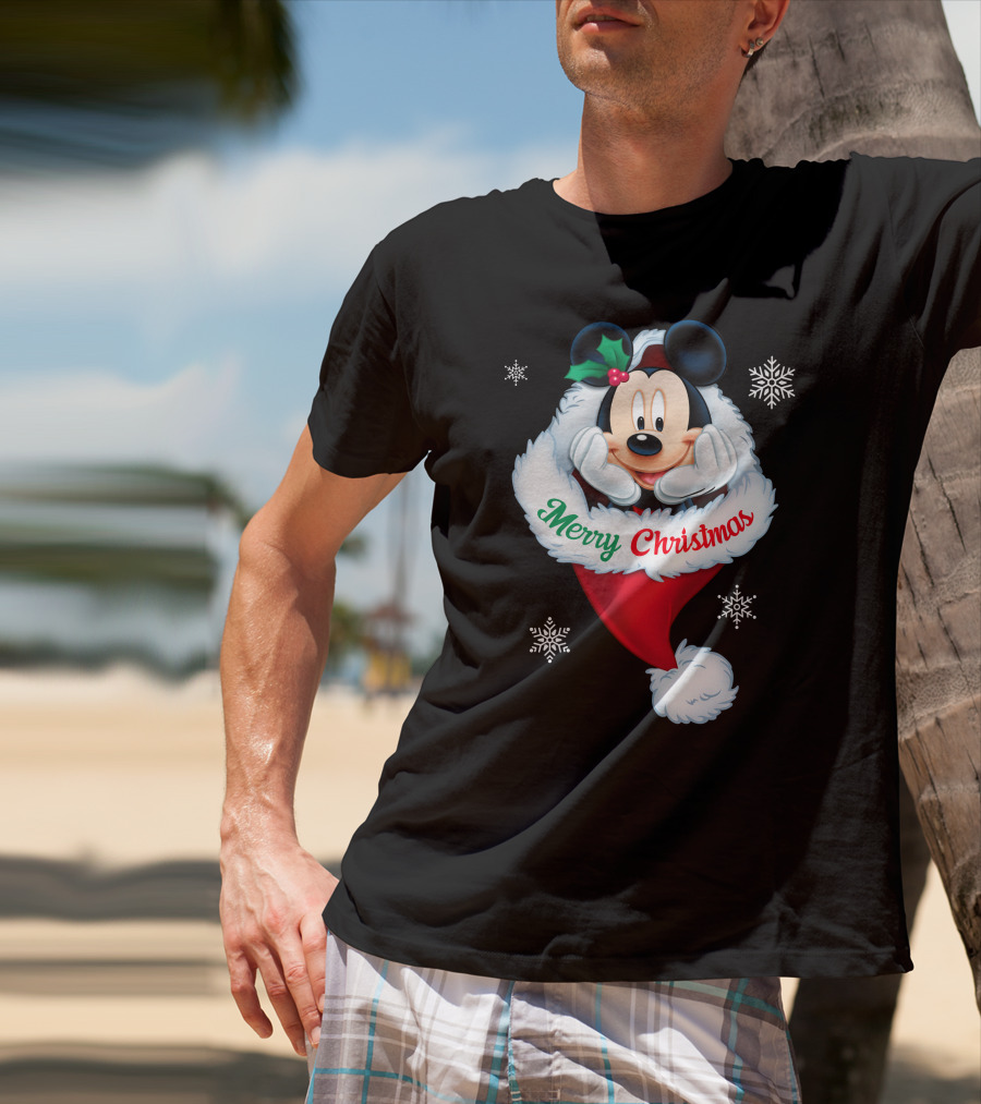 Mickey Merry Christmas Holiday Snowflakes T-Shirt