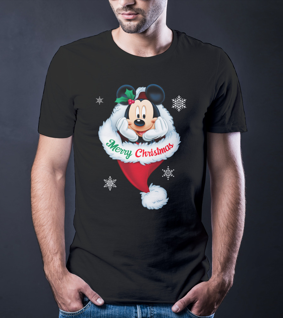 Mickey Merry Christmas Holiday Snowflakes T-Shirt