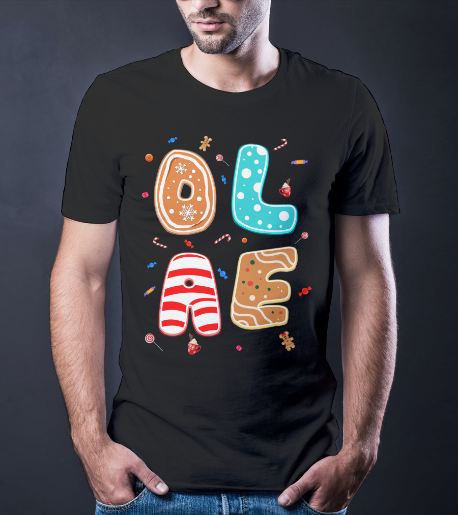 Olaf Gingerbread Candy Christmas Letters T-Shirt