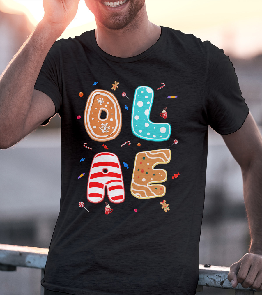 Olaf Gingerbread Candy Christmas Letters T-Shirt