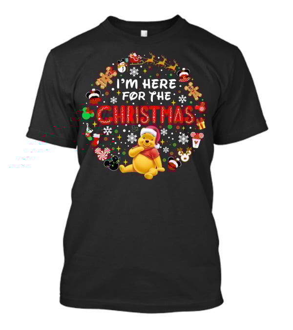I'm Here For The Christmas Pooh Santa Hat Snowflakes Cookies T-Shirt