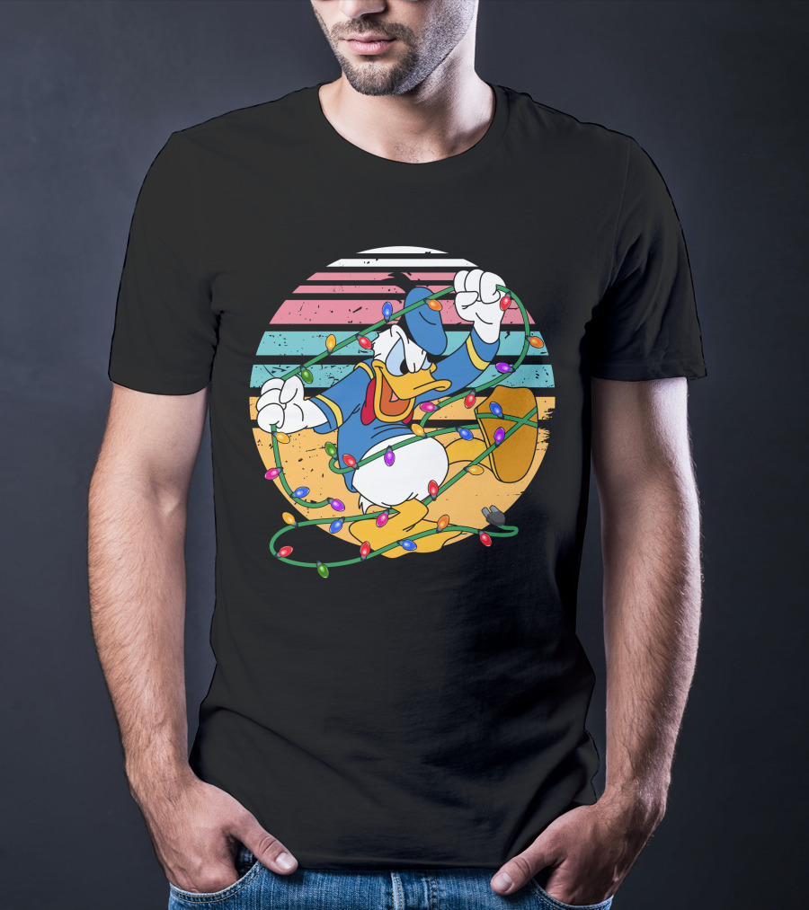 Donald Duck Tangled In Christmas Lights Vintage Style T-Shirt