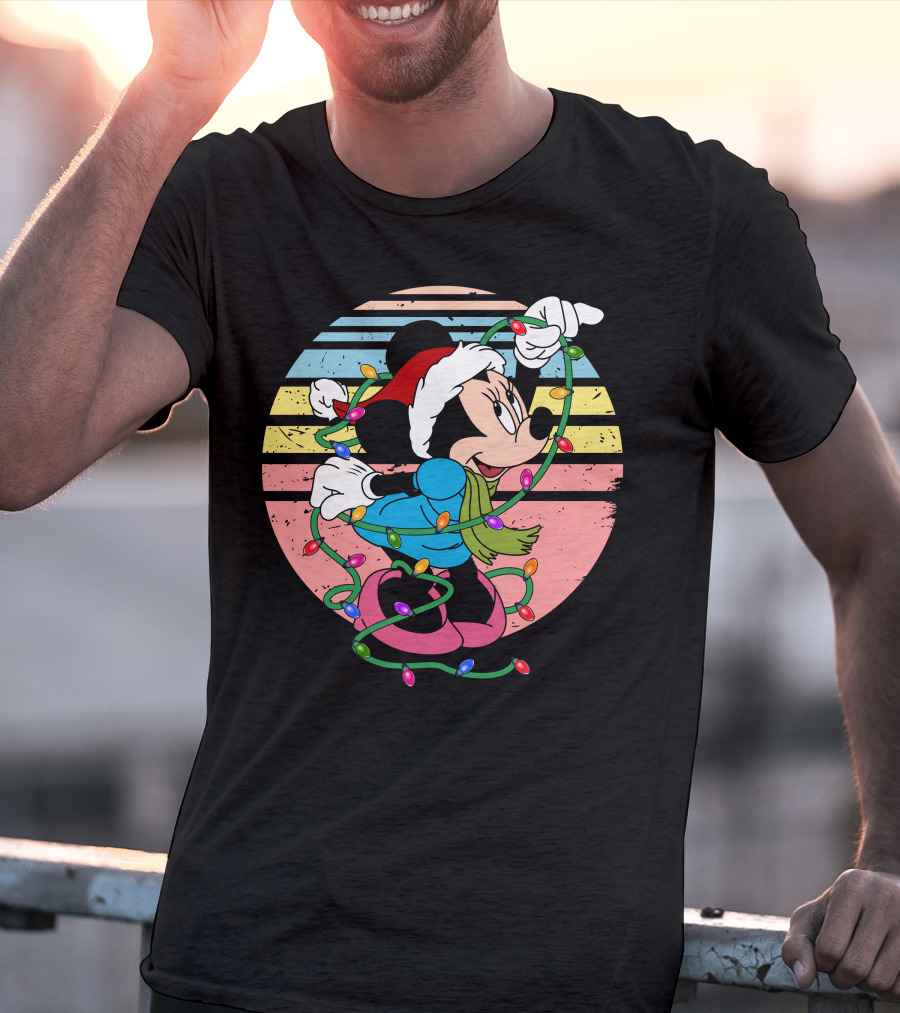 Retro Minnie Mouse Christmas Lights Holiday Season T-Shirt