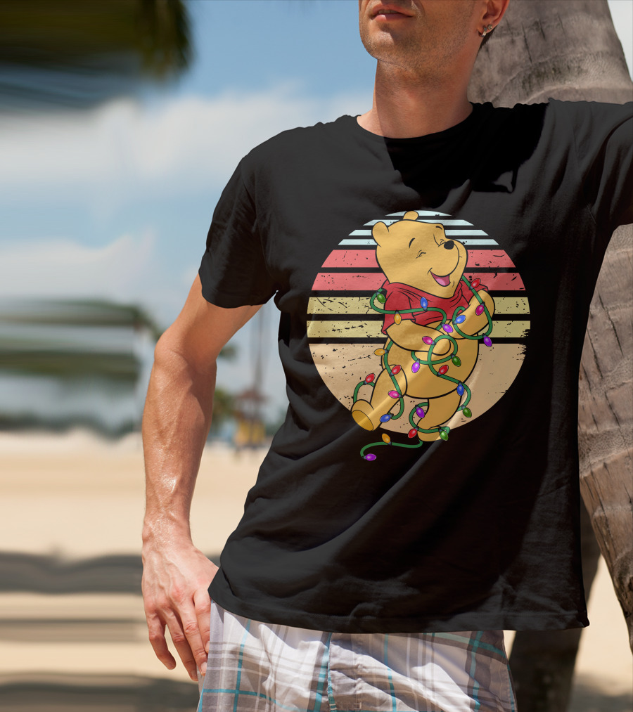 Winnie The Pooh Retro Christmas Lights Vintage Style T-Shirt