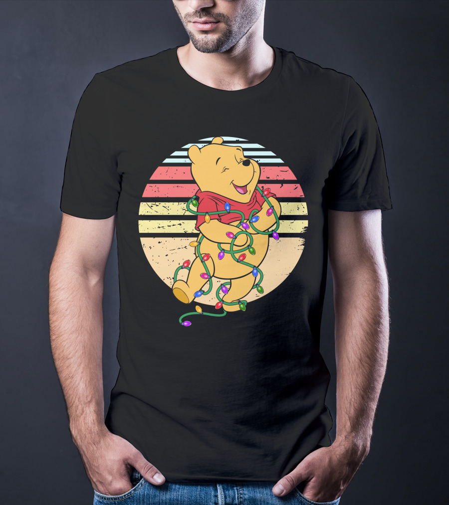 Winnie The Pooh Retro Christmas Lights Vintage Style T-Shirt