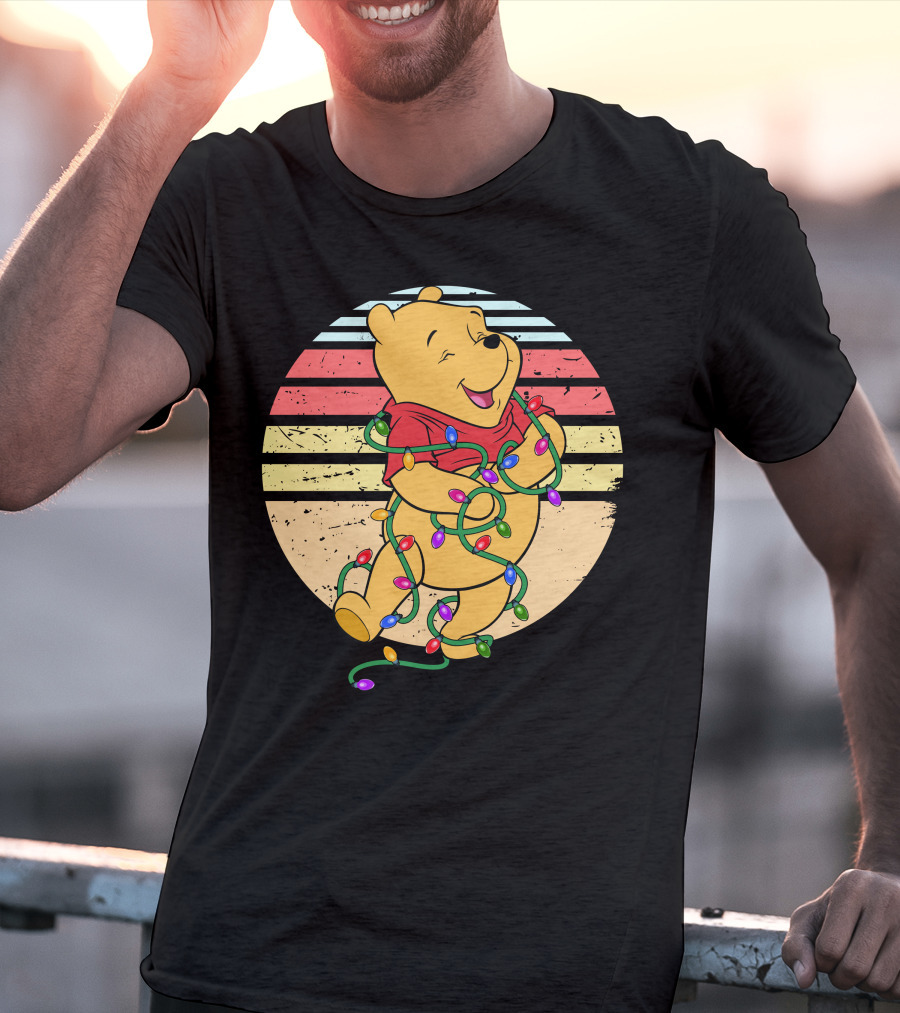 Winnie The Pooh Retro Christmas Lights Vintage Style T-Shirt
