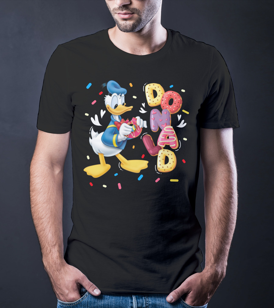 Donald Duck With Colorful Donut Letters And Sprinkles T-Shirt