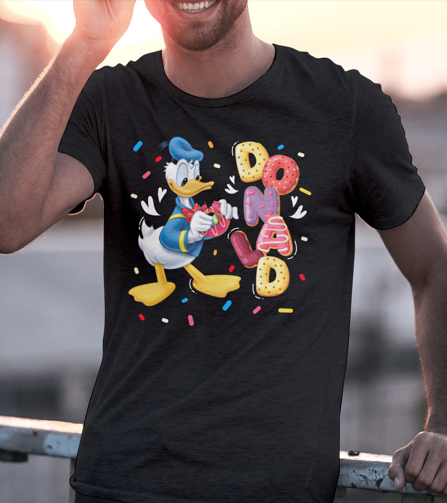 Donald Duck With Colorful Donut Letters And Sprinkles T-Shirt