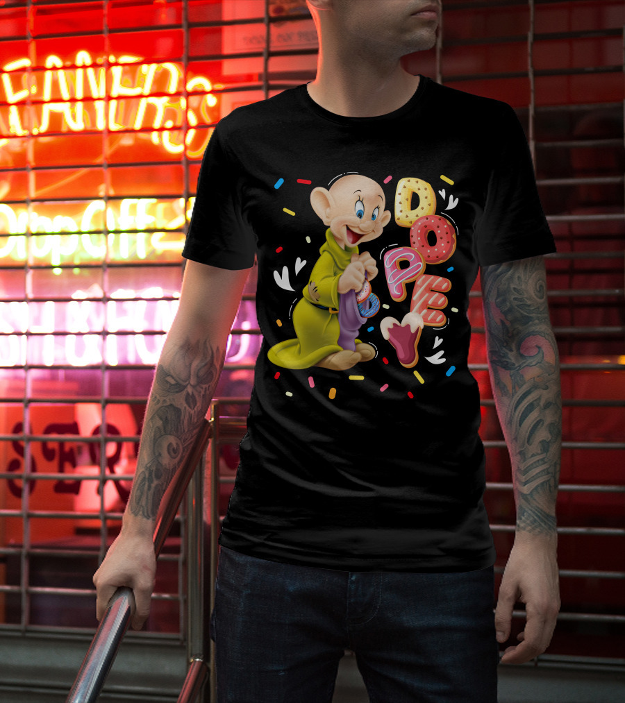 Dopey Disney Character With Colorful Donut Sprinkle Letters T-Shirt