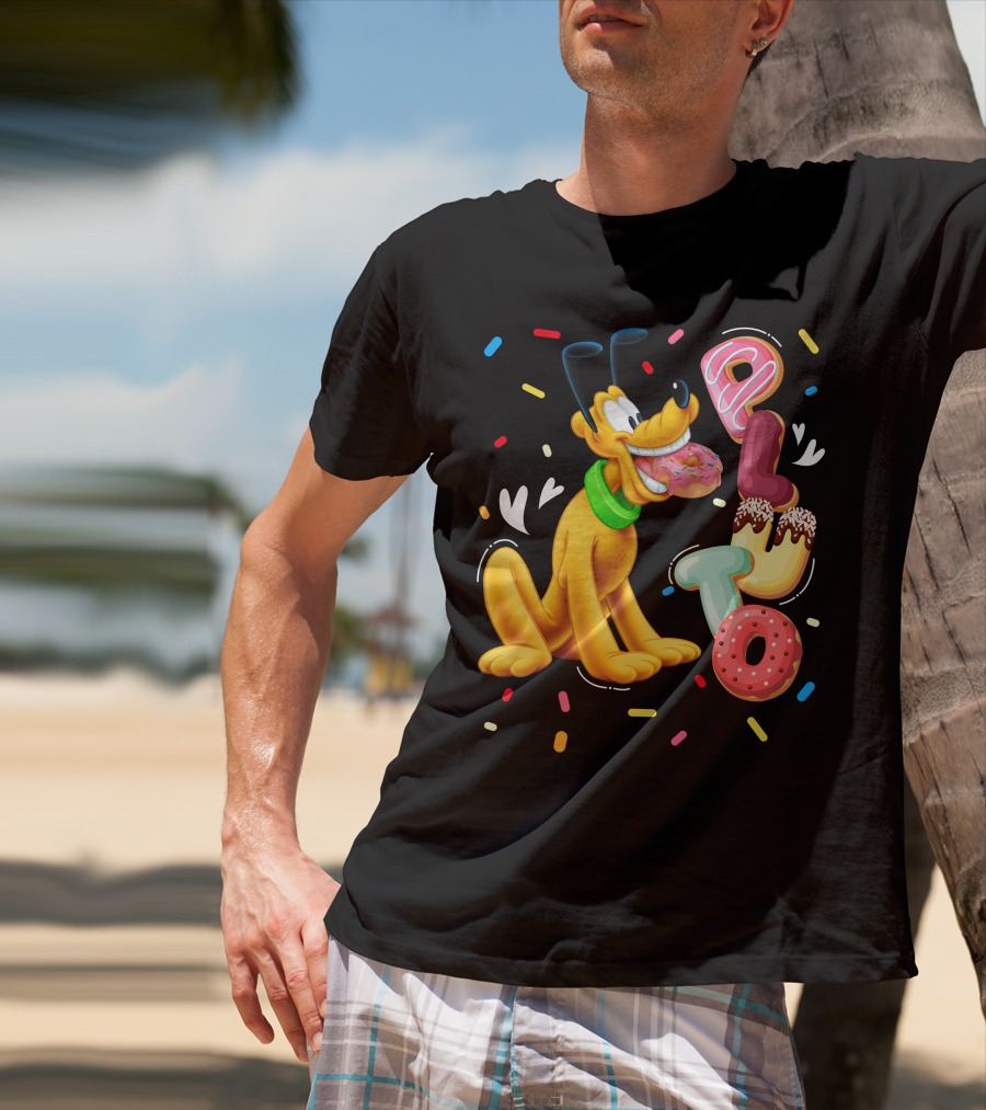Pluto Donut Letters Colorful Confetti Celebration T-Shirt