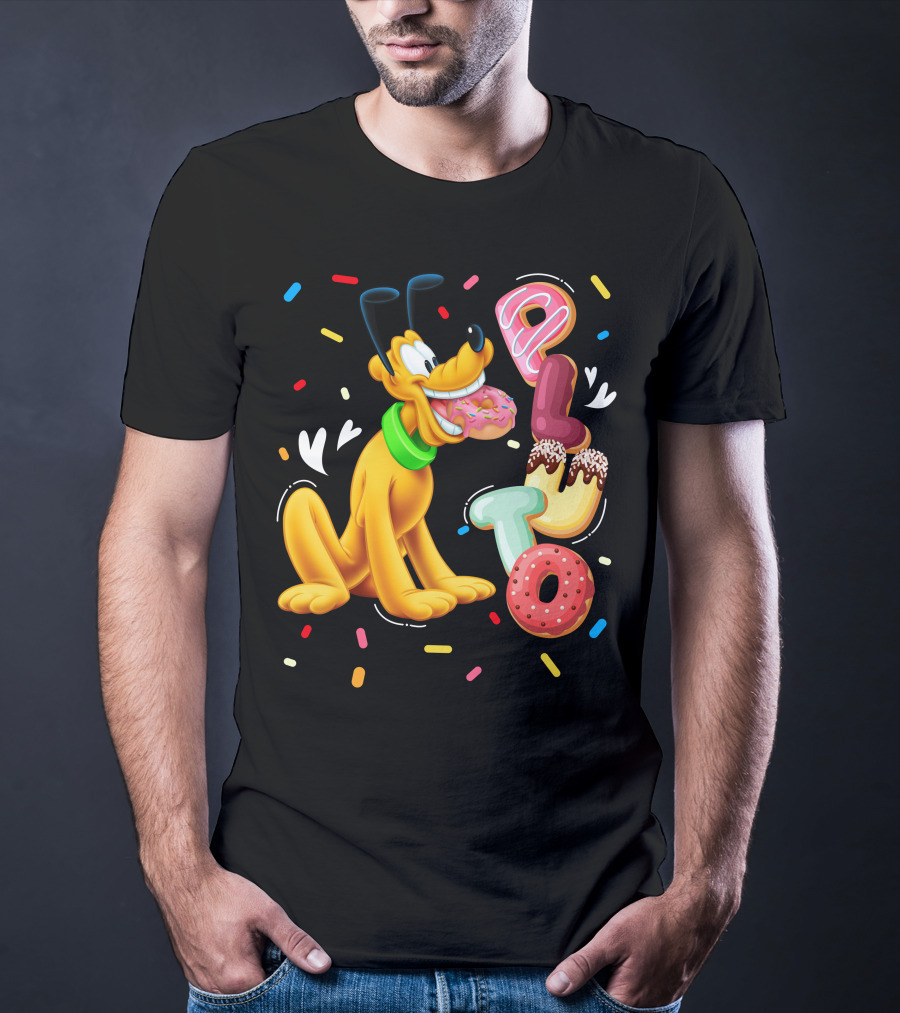 Pluto Donut Letters Colorful Confetti Celebration T-Shirt