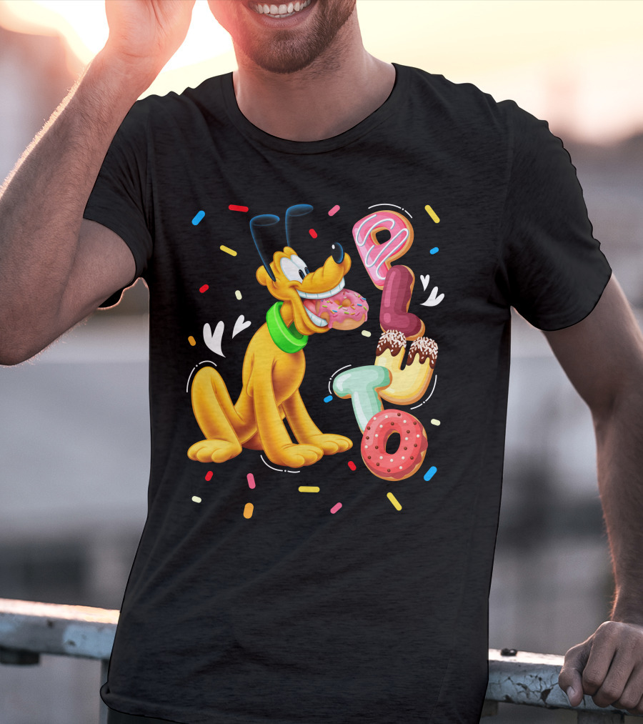 Pluto Donut Letters Colorful Confetti Celebration T-Shirt