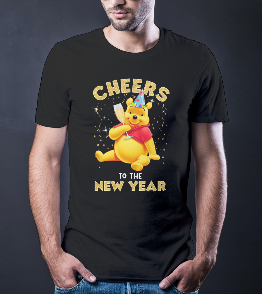 Cheers To The New Year Pooh Party Hat Champagne Celebration T-Shirt